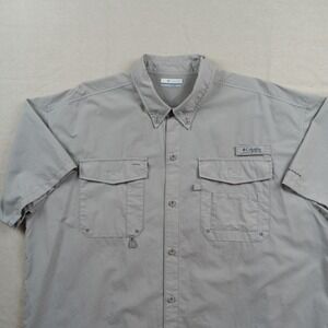 Columbia Mens PFG Vented Gray Omni-Shade Short Sleeve Camp Fishing Shirt - XL